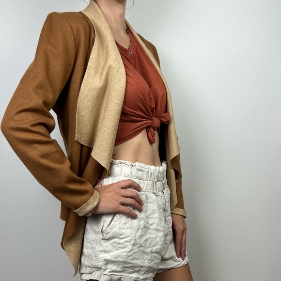 SABA Women’s Wool Rich Blend Cardigan Jacket Tan Cream Felt Long Sleeve Size L - Picture 2 of 14